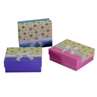 Scatola cartone fiocco pizzo rettangolare 3 assortiti cm14,5x12h5,5