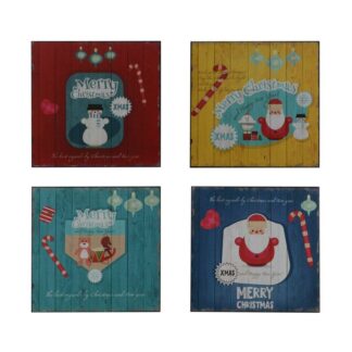 Quadro legno personaggi natalizi 4 assortiti cm25x25x0,9