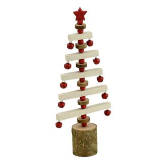 Albero legno bianco rosso con stella cm13x5,5h32