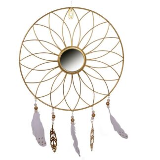 Specchio metallo piume tondo cm38x38/57