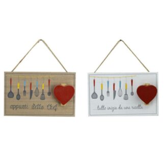 Targhetta legno cucina con portamemo 2 assortiti cm16xh10x2