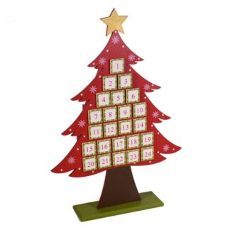 Calendario dell'avvento legno rosso albero cm36x8h53