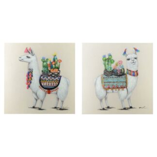 Quadro dipinto lama con cactus 2 assortiti cm70x70x3,5