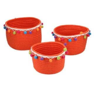 Cestina tessuto 1-3 arancione con pompon tondo cmø19h15