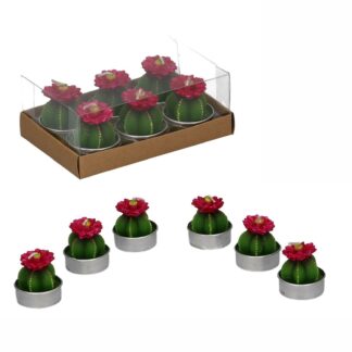 Candela cactus con fiore fucsia confezione 6 pezzi cm13,7x9h5,2