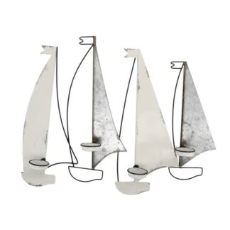 Portacandele mare metallo bianco grigiobarche 4p cm59,7x8,3h48,3