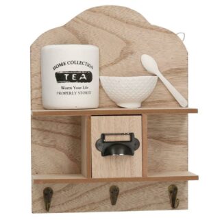 Mensola legno estia rete nero con appendino 3 posti cm22,5x29x8,5