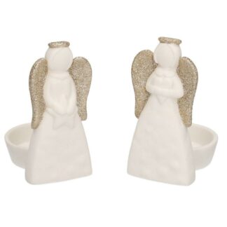 Portacandele ceramica bianco oro angelo1p 2 assortiti cm8x6h11