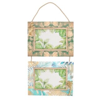 Portafoto muro legno verde foglie multiplo 2p cm44x21x1,5