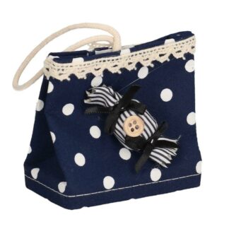 Sacchetto tessuto blu a pois con bottone cm7x4h7,5