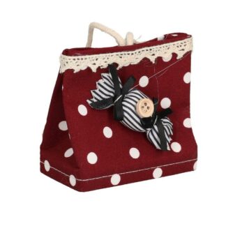 Sacchetto tessuto viola a pois con bottone cm7x4h7,5