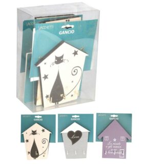 Appendino legno 3 posti bianco blu casetta assortiti cm14x15x1