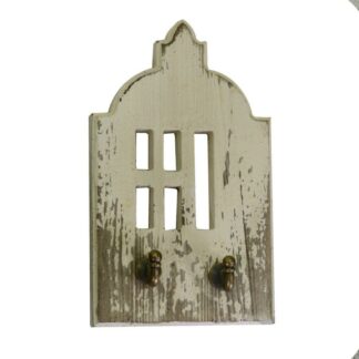 Appendino legno 2 posti sbiancato casetta cm16,5x27,5x2/5,5