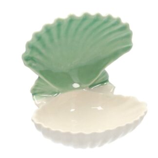 Svuotatasche mare ceramica verde acqua bianco conchiglia cm13,7x13,5h14,1
