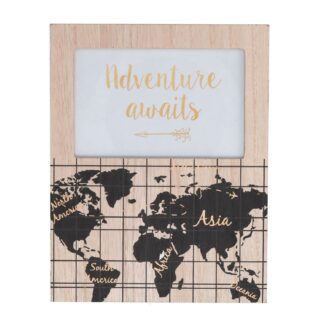 Portafoto muro legno mappamondo cm18x23x0,6