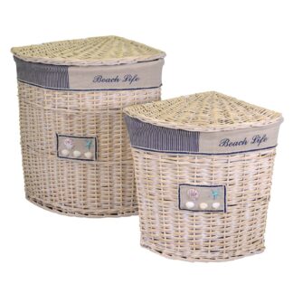 Cestone vimini mare 1-2 conchiglie crema angolare cm42x42h56