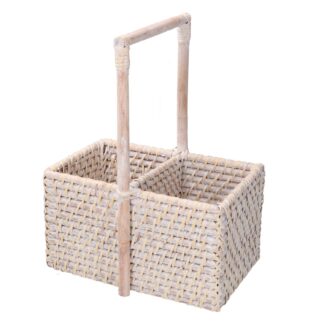 Portabottiglie rattan algarve 2 posti bianco rettangolare cm24,5x14,5h13/31