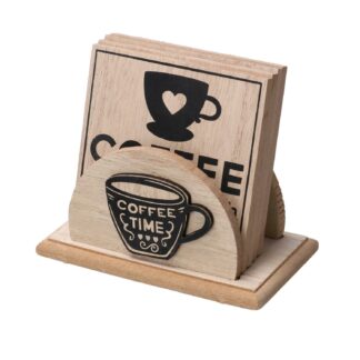 Sottobicchiere legno set 4 pezzi nero quadro cm13x7,5h11