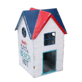 Lanterna metallo mare casetta bianco blu quadro cm19x19h29