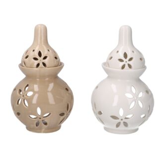 Bruciaessenze ceramica fiori beige bianco 2 assortiti cmø8h14