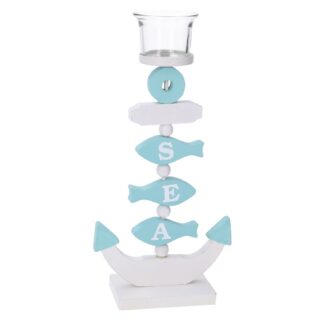 Portacandele legno mare 1 posto sea azzurro cm14x7h24,5/29