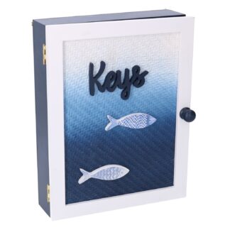 Portachiavi cancelletto legno mare 6 posti blu bianco rettangolare cm20x5,5h26