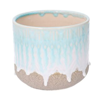 Vaso ceramica bianco azzurro tondo cmø15,5h13,5