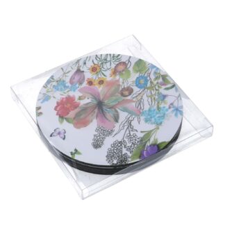 Sottopentola legno confezione 4 pezzi fiori bianco tondo cmø18h0,5