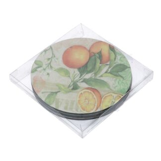 Sottopentola legno confezione 4 pezzi arancia verde tondo cmø18h0,5