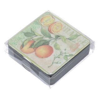 Sottobicchiere legno confezione 6 pezziarancia verde quadro cm10x10h0,5