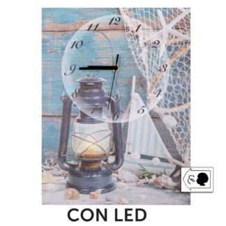 Orologio quadro led mare legno con lanterna cm30x40x2,2