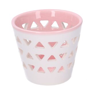 Portacandele ceramica 1 posto rosa tondo cmø8h7,1