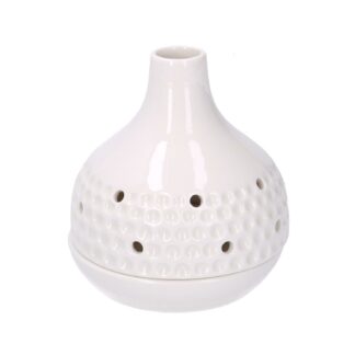 Portacandele ceramica 1 posto bianco tondo cmø11h12