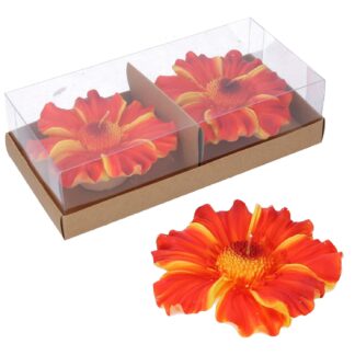 Candela paraffina confezione 2 pezzi fiore arancione cm21x10,5h5