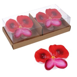 Candela paraffina confezione 2 pezzi fiore rosso cm21x10,5h5,5