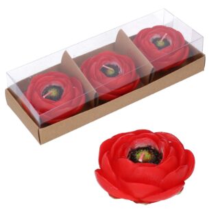 Candela paraffina confezione 3 pezzi camelia rosso cm21x7,8h4,2