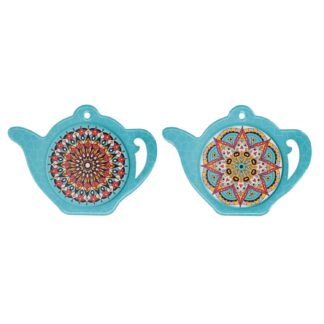 Sottobicchiere ceramica confezione 4 pezzi teiera azzurro cm14x11