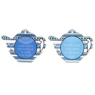 Sottobicchiere ceramica confezione 4 pezzi teiera azzurro cm14x11