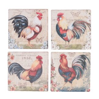 Sottobicchiere ceramica confezione 4 pezzi gallo quadro cm10,8x10,8