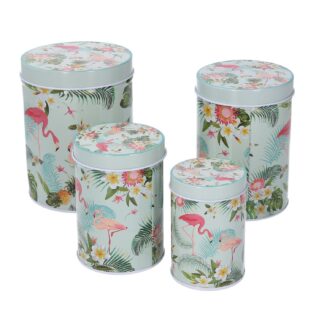 Scatola metallo 1-4 fenicotteri verde tondo cmø14h10,5