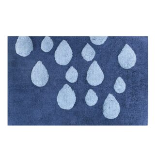 Tappetino bagno 100% cotone gocce blu antiscivolo cm50x80x2