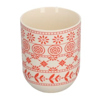 Bicchiere ceramica bianco decori rosso cmø6h8