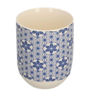 Bicchiere ceramica bianco decori blu cmø6h8