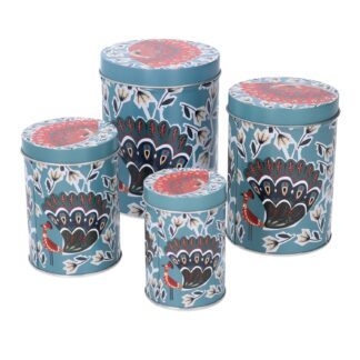 Scatola metallo 1-4 azzurro pavone tondo cmø10,6h14