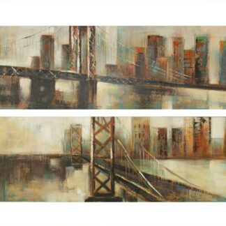 Quadro dipinto citta' rettangolare 2 assortiti cm50x150x3