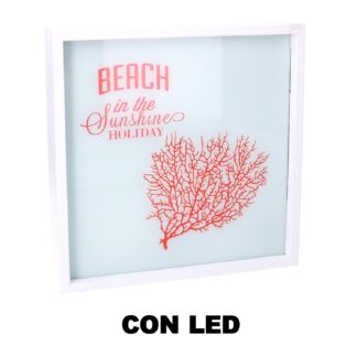 Quadro led legno mare corallo bianco quadro cm24x24x4