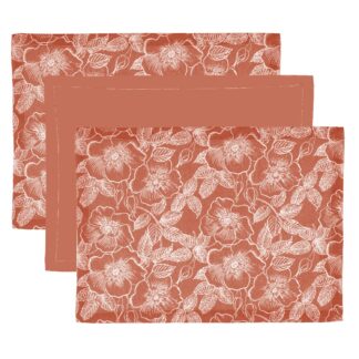 Canovaccio tessuto wild rose set 3 pezzi rosso mattone cm50x70