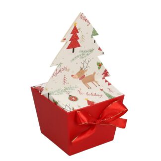 Scatola cartone rosso bianco albero quadro cm10,3x10,3h8