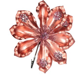 Fiore plastica con clip oro rosa cm h15