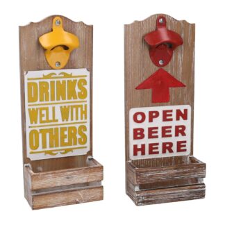 Apribottiglie legno rosso e giallo 2 assortiti cm12x30x6,5